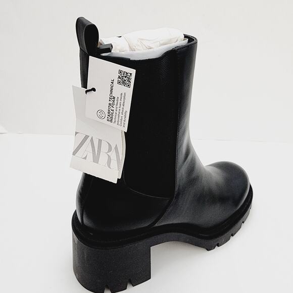 Zara Black Faux Leather Chelsea Boots Chunky Platform Ankle Boot Round Toe Sz 9 - Picture 5 of 9